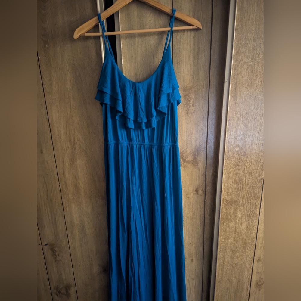 Blue Ruffled Tiered Maxi Sundress